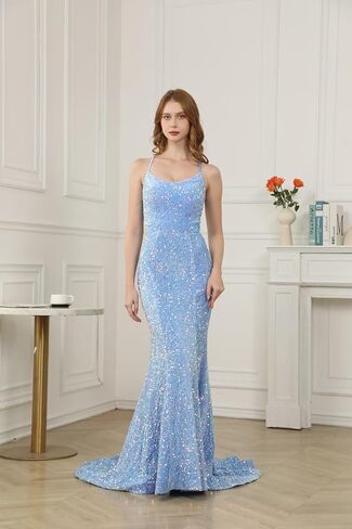 Sequin Mermaid Prom Dresses Sparkly Spaghetti Straps Formal Evening Party Gowns for Women in Saudi Arabia