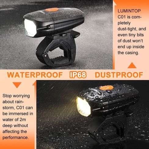 LUMINTOP C01 USB Rechargeable Bicycle Front Light, IP68 Waterproof, Bike Headlight with Super Bright Cree Neutral LED, Road Cycling Safety Flashlight, Easy Install & Quick Release in Kuwait