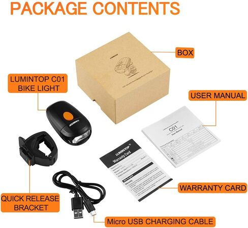 LUMINTOP C01 USB Rechargeable Bicycle Front Light, IP68 Waterproof, Bike Headlight with Super Bright Cree Neutral LED, Road Cycling Safety Flashlight, Easy Install & Quick Release in Kuwait