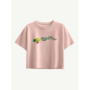 Old Navy Spongebob SquarePants Shamrocks Short Sleeve Boxy Graphic T-Shirt For Girls - Light Pink in Kuwait
