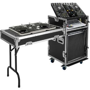 14U Mobile PA DJ Rack Road Case، رف شبكة وستيريو مع قمم خلاط DJ، خزانة معدات استوديو عالية التحمل بطبقتين مع 4 عجلات، حامل تخزين خلاط مكبر للصوت للصوت الحي، KTV، المسرح المنزلي in Kuwait