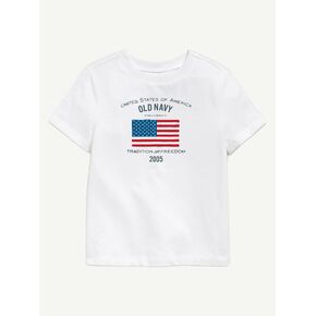 تي شيرت مطبوع عليه علم Old Navy Heritage 2005 للأطفال الصغار - أبيض in Kuwait
