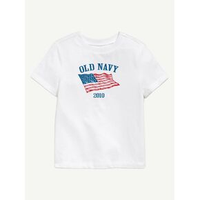 تي شيرت مطبوع عليه علم Old Navy Heritage 2010 للأطفال الصغار - أبيض in Kuwait