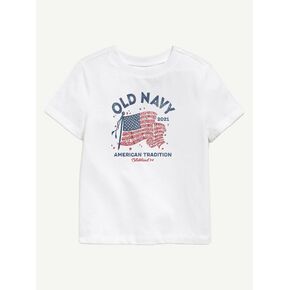 تي شيرت مطبوع عليه علم Old Navy Heritage 2021 للأطفال الصغار - أبيض in Kuwait