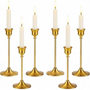 Candlestick Holders, 6Pcs Metal Taper Candle Holders, Heavy Brass Gold Candle Stick Holders Set for Table Centerpiece Mantel Party Wedding Christmas Home Decor in Kuwait