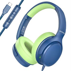 سماعات رأس INFURTURE USB C للأطفال مع ميكروفون، سماعات رأس للأطفال بخاصية إلغاء الضوضاء النشطة، حد حجم آمن 85/94 ديسيبل، سماعات فوق الأذن، سماعات رأس سلكية للأولاد والبنات للمدرسة/السفر، للأطفال in Kuwait