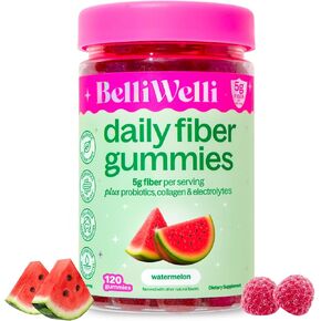 Belli Welli Fiber 4-in-1 Fiber Gummies Supplement with Added Probiotics, Collagen and Electrolytes for Regularity and Bloat Relief, Watermelon, 120 Count in Kuwait