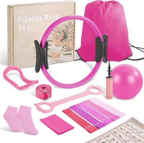 Pilates Ring Set –Home Pilates Equipment for Women Kit with a 14-inch Pilates Ring and 9.8-inch Pilates Ball,5 Resistance Bands for Beginners—Train Muscles, Flexibility & Core Strength at Home in Saudi Arabia