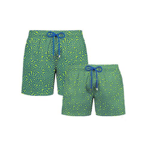 Capelle Miami Dad & Son Matching Swim Trunks - Deco Maze - Key Lime in Saudi Arabia