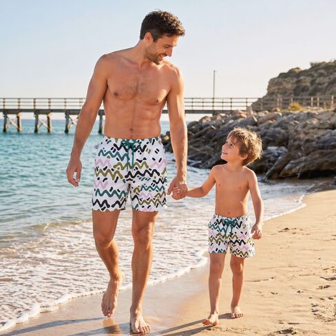 Capelle Miami Dad & Son Matching Swim Trunks - Line Rush - Orchid and Kelp in Saudi Arabia