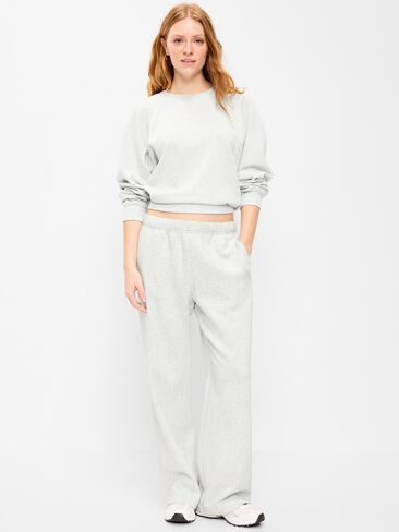 Old Navy High-Waisted Fleece Wide-Leg Sweatpants - Light Gray Heather in Saudi Arabia