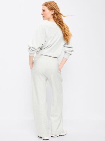 Old Navy High-Waisted Fleece Wide-Leg Sweatpants - Light Gray Heather in Saudi Arabia
