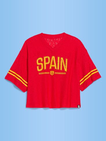 Old Navy FIFA World Cup 26™ Spain Boxy Lace V-Neck T-Shirt for Women - Spain in Saudi Arabia