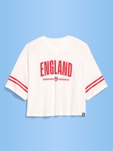 Old Navy FIFA World Cup 26™ England Boxy Lace V-Neck T-Shirt for Women - England in Saudi Arabia