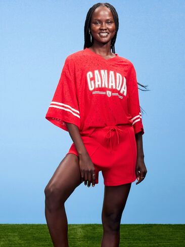 Old Navy FIFA World Cup 26™ Canada Boxy Lace V-Neck T-Shirt for Women - Canada in Saudi Arabia