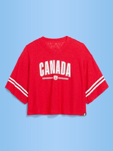Old Navy FIFA World Cup 26™ Canada Boxy Lace V-Neck T-Shirt for Women - Canada in Saudi Arabia