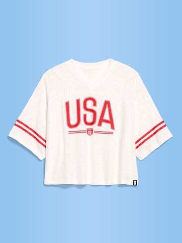 Old Navy FIFA World Cup 26™ USA Boxy Lace V-Neck T-Shirt for Women - USA in Saudi Arabia