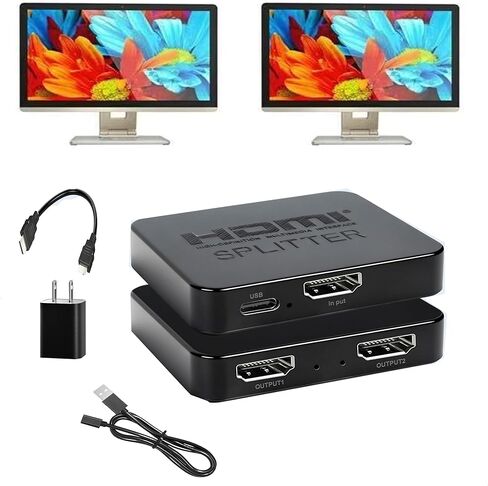 مقسم HDMI 1 في 2 مخرج (مع 3 كابلات HDMI + كابل طاقة شريط USB واحد) 1 × 2 مقسم/موزع HDMI للطاقة، 2 منافذ للشاشات المزدوجة، النسخ/المرآة، دعم 4K@30 هرتز 1080P Full HD 3D LED PS3/4 إلخ in Kuwait