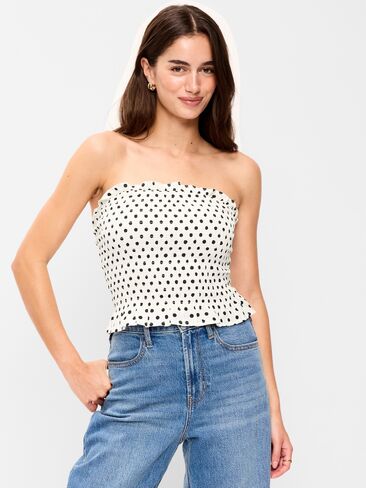 Old Navy Smocked Bodice Tube Top - Black & White Dots in Saudi Arabia