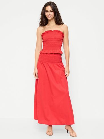 Old Navy Twill Smocked-Waist Maxi Skirt - Scotty Red in Saudi Arabia