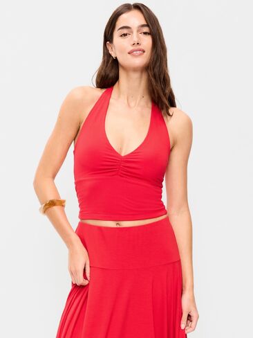 Old Navy Short-Sleeve Jersey Smocked-Front Top - Scotty Red in Saudi Arabia