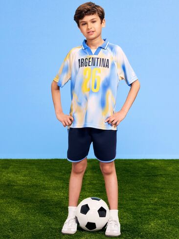 تي شيرت جيرسي بياقة بنمط الحياة الأرجنتيني لكأس العالم FIFA 26™ من Old Navy للأطفال - الأرجنتين in Kuwait