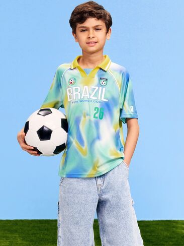 تيشيرت جيرسي بياقة بنمط حياة البرازيل لكأس العالم FIFA 26™ من Old Navy للأطفال - البرازيل in Kuwait