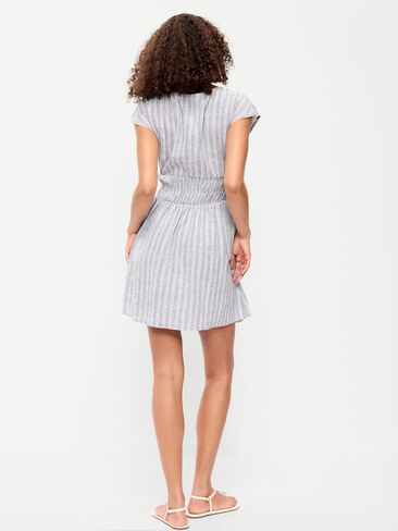 Old Navy Smocked-Bodice Fit & Flare Mini Dress - Blue Multi Stripe in Saudi Arabia