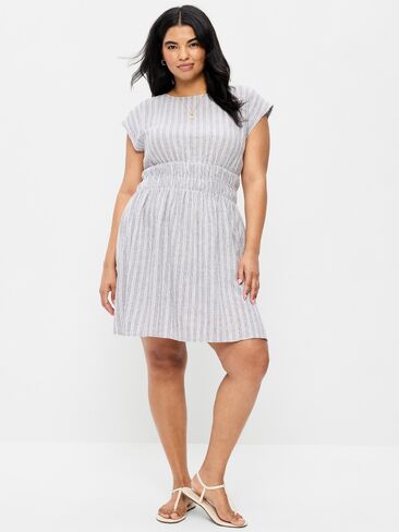 Old Navy Smocked-Bodice Fit & Flare Mini Dress - Blue Multi Stripe in Saudi Arabia