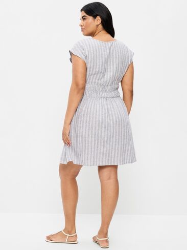 Old Navy Smocked-Bodice Fit & Flare Mini Dress - Blue Multi Stripe in Saudi Arabia