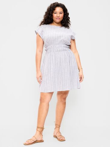 Old Navy Smocked-Bodice Fit & Flare Mini Dress - Blue Multi Stripe in Saudi Arabia