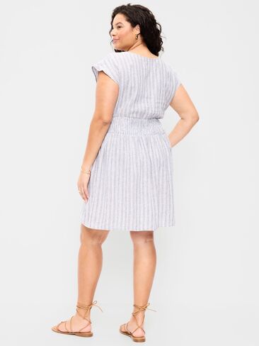 Old Navy Smocked-Bodice Fit & Flare Mini Dress - Blue Multi Stripe in Saudi Arabia