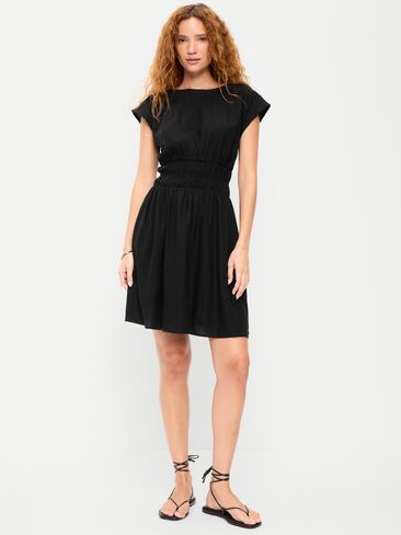 Old Navy Smocked-Bodice Fit & Flare Mini Dress - Black Jack in Saudi Arabia