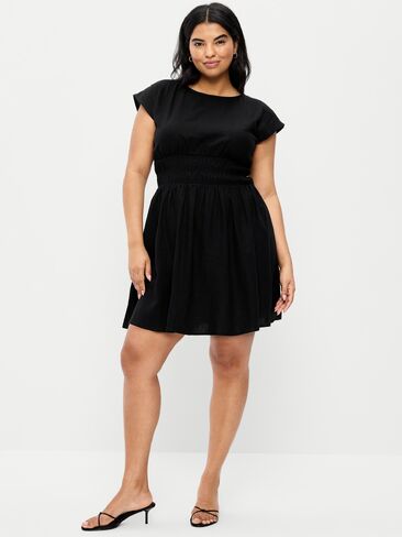 Old Navy Smocked-Bodice Fit & Flare Mini Dress - Black Jack in Saudi Arabia