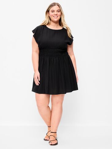 Old Navy Smocked-Bodice Fit & Flare Mini Dress - Black Jack in Saudi Arabia