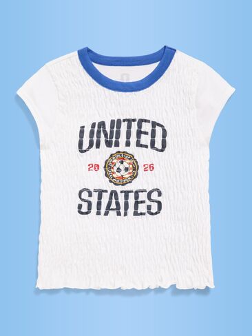 تي شيرت Old Navy كأس العالم لكرة القدم 26™ USA Smocked Graphic للفتيات - الولايات المتحدة الأمريكية in Kuwait