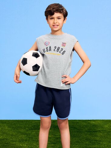 تيشيرت بدون أكمام برسومات العضلات المربعة من Old Navy كأس العالم FIFA 26™ USA للأولاد - رمادي منقط in Saudi Arabia