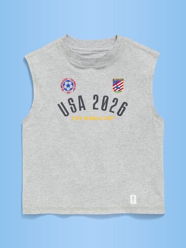 تيشيرت بدون أكمام برسومات العضلات المربعة من Old Navy كأس العالم FIFA 26™ USA للأولاد - رمادي منقط in Saudi Arabia