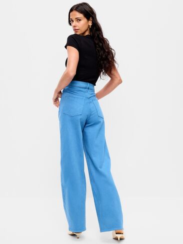 Old Navy Old Navy x The Devil Wears Prada بنطال جينز سيروليان عالي الخصر وواسع الساق - سيروليان in Saudi Arabia