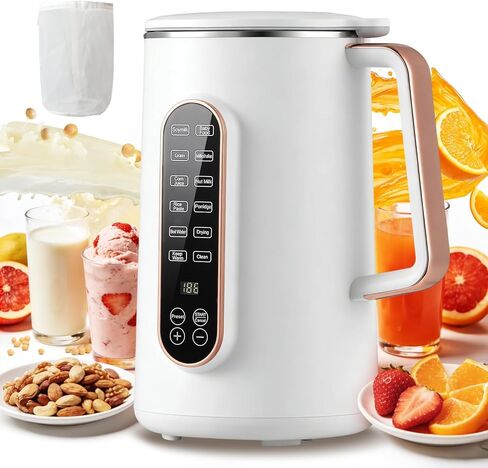 صانع حليب الصويا بسعة 40 أونصة من Moongiantgo، ماكينة صنع حليب اللوز الأوتوماتيكية 8-1، حليب نباتي، حليب الشوفان، مشروبات خالية من الألبان، ماكينة صنع حليب الجوز بـ 10 شفرات مع تأخير البدء/الحفاظ على الدفء/التنظيف التلقائي لمدة 12 ساعة، أبيض in Kuwait