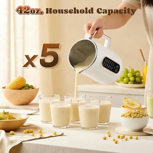 صانع حليب الصويا بسعة 40 أونصة من Moongiantgo، ماكينة صنع حليب اللوز الأوتوماتيكية 8-1، حليب نباتي، حليب الشوفان، مشروبات خالية من الألبان، ماكينة صنع حليب الجوز بـ 10 شفرات مع تأخير البدء/الحفاظ على الدفء/التنظيف التلقائي لمدة 12 ساعة، أبيض in Kuwait