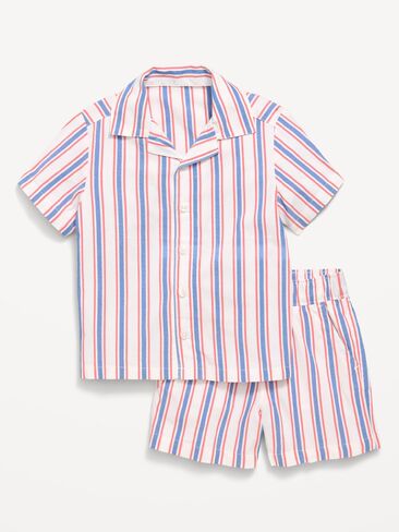 طقم قميص وسروال قصير من قماش البوبلين مخطط باللون الكحلي القديم للأولاد الصغار - شريط بملح البحر in Kuwait