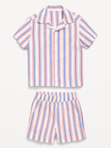 طقم قميص وسروال قصير من قماش البوبلين مخطط باللون الكحلي القديم للأولاد الصغار - شريط بملح البحر in Kuwait