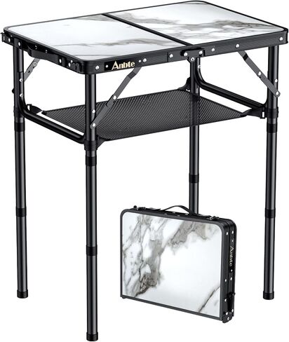 Folding Camping Table, 2ft Aluminum Small Folding Table 3 Adjustable Height Max 27.5", Portable Table with Carry Handle, Lightweight, for Outdoor Indoor Travel Camping Picnic BBQ in Saudi Arabia