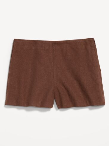 Old Navy شورت قصير من مزيج الكتان عالي الخصر - بيبركورن in Saudi Arabia