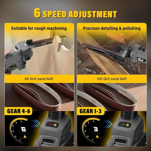20V MAX Cordless Bandfile Sander Compatible with DeWalt 20V Battery, 6 Variable Speed, Rotate 170° Adjustable, Quick Belts Change, Power Tool Belt Sander for Woodworking, Paint, Metal Rust (Tool Only) in Saudi Arabia