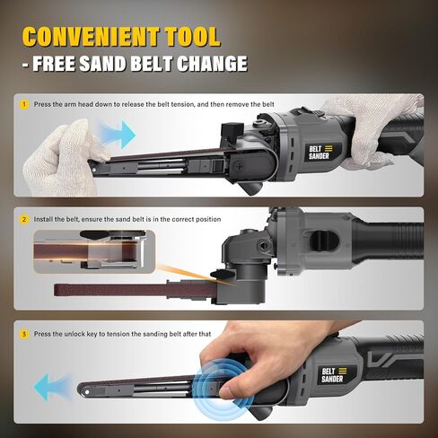 20V MAX Cordless Bandfile Sander Compatible with DeWalt 20V Battery, 6 Variable Speed, Rotate 170° Adjustable, Quick Belts Change, Power Tool Belt Sander for Woodworking, Paint, Metal Rust (Tool Only) in Saudi Arabia