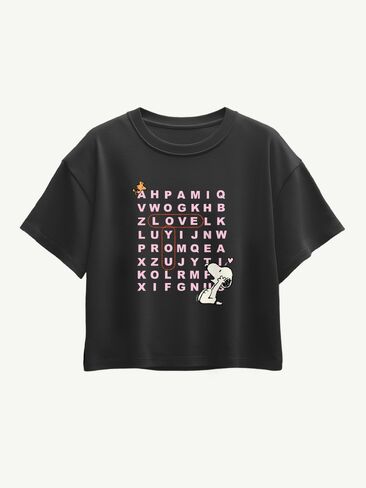 Old Navy Peanuts I Love You Snoopy Word Search Short Sleeve Boxy Graphic T-Shirt For Girls - Black in Saudi Arabia