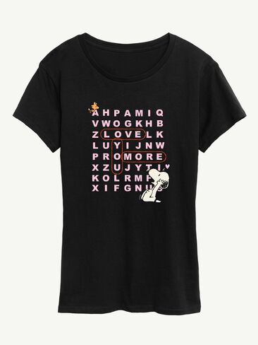 Old Navy Peanuts I Love You More Snoopy Word Search Short Sleeve Graphic Tee - Black in Saudi Arabia