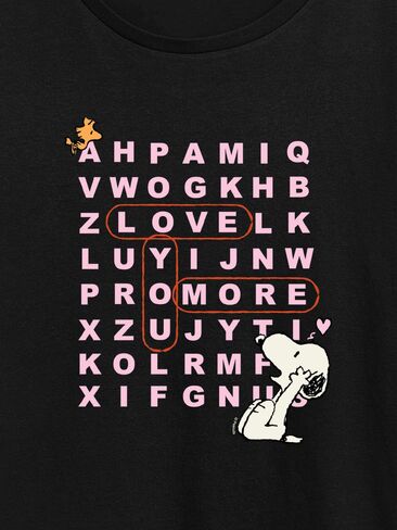 Old Navy Peanuts I Love You More Snoopy Word Search Short Sleeve Graphic Tee - Black in Saudi Arabia